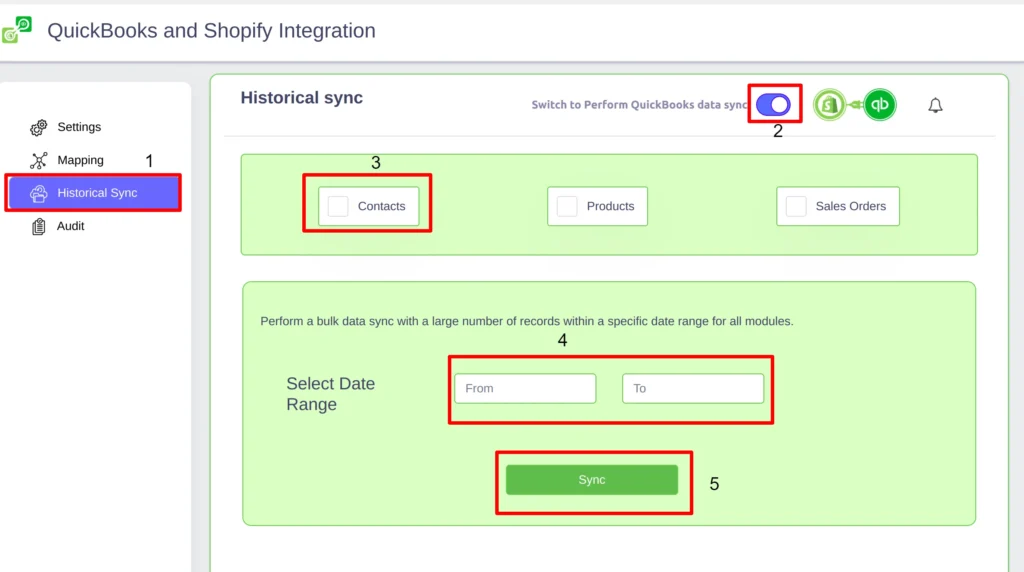 eCommerce Store and QuickBooks Integration 5 Shopify and QuickBooks Historical sync