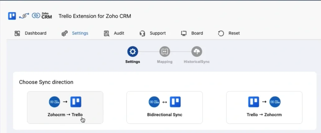 Trello Integration for Zoho CRM 2 trello-zoho-crm-sync-direction-settings