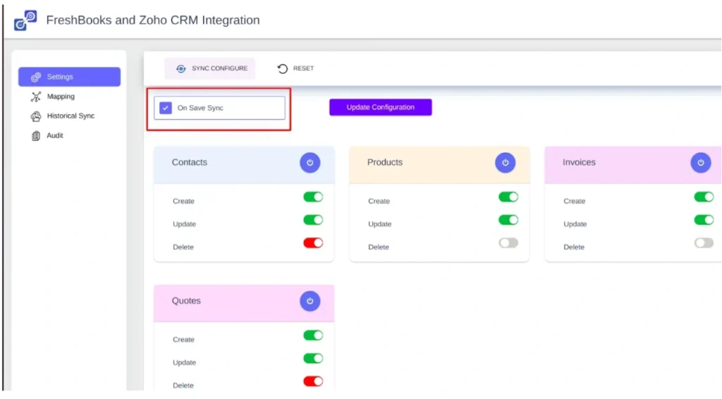 تكامل فريش بوكس لنظام Zoho CRM 3 freshbooks-integration-on-save-sync-settings