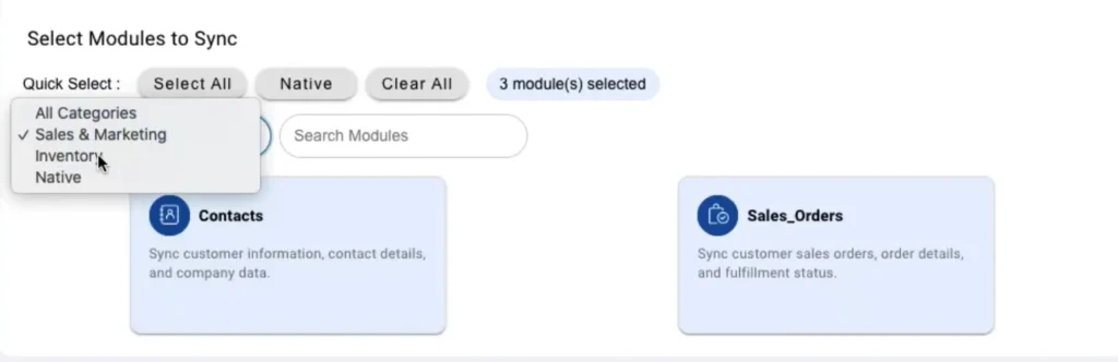 select-zoho-crm-modules-to-sync-with-shopify