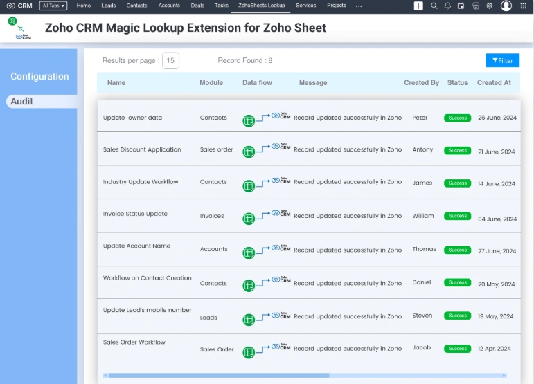 Zoho sheets Magic Lookup Extension for Zoho CRM 5 zoho-crm-magic-lookup-audit-logs-zoho-sheet