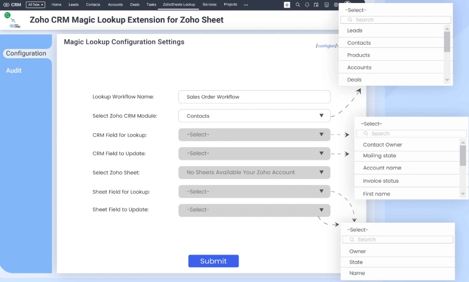 Zoho sheets Magic Lookup Extension for Zoho CRM 4
zoho-crm-magic-lookup-zoho-sheet-configuration