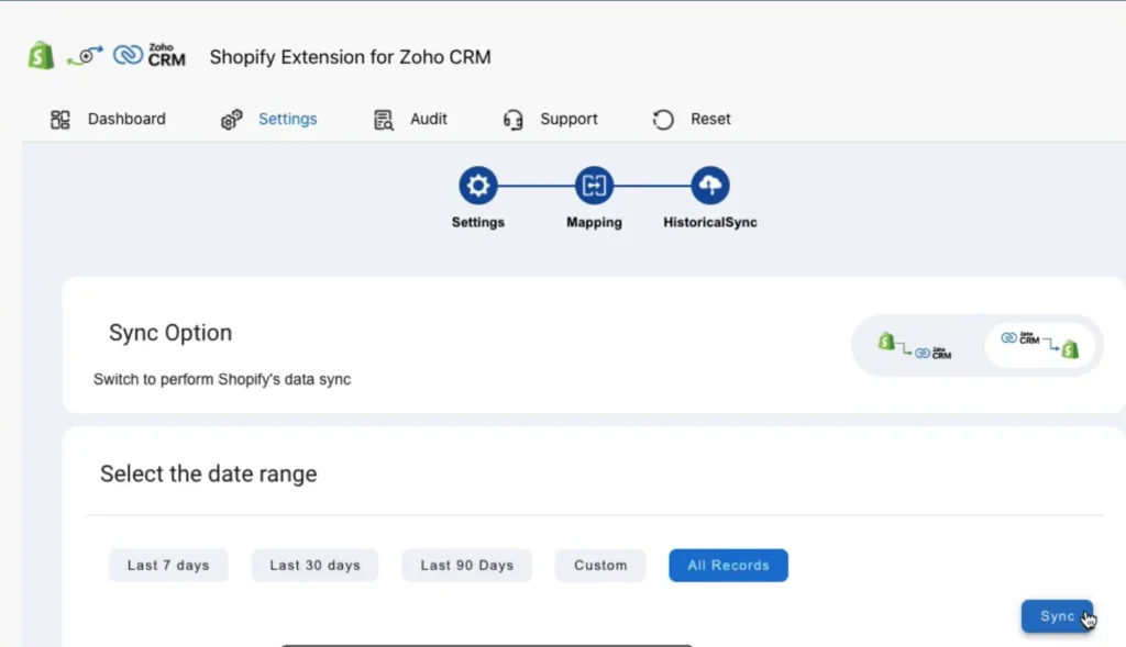 
zoho-crm-shopify-historical-sync-settings