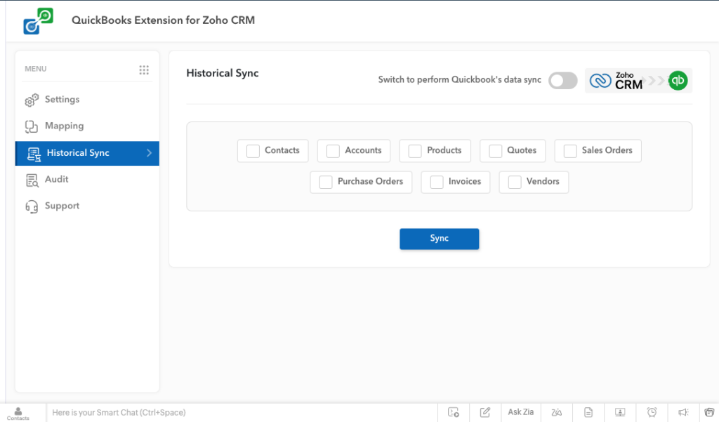 Zoho QuickBooks Extension 5 Zoho QuickBooks integration- Historical Sync option