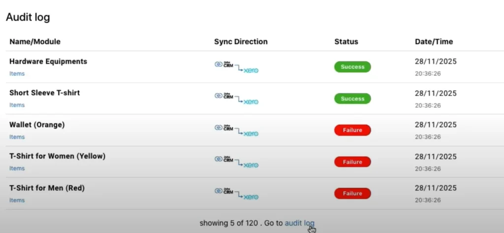 xero-zoho-crm-audit-log-sync-success-failure