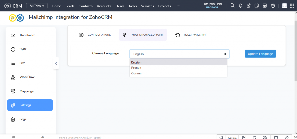 Zoho Mailchimp- Multilingual support