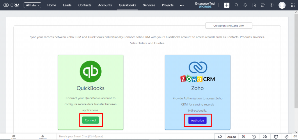 Zoho QB Connect and Authorize