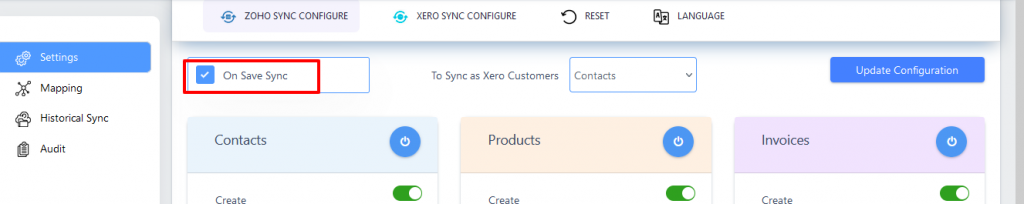 Zoho Xero integration-onsave sync.