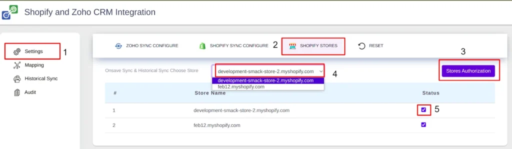Shopify extension for Zoho Crm Multi store support