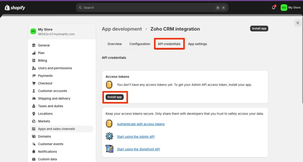 Shopify token Install an app