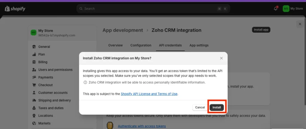 Shopify token Install app