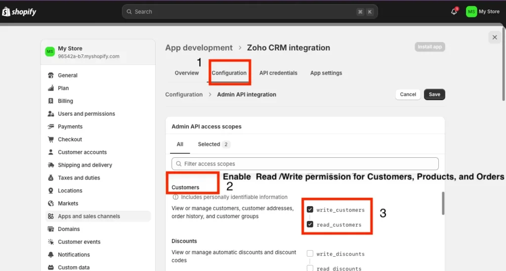 Shopify token Read Write permission