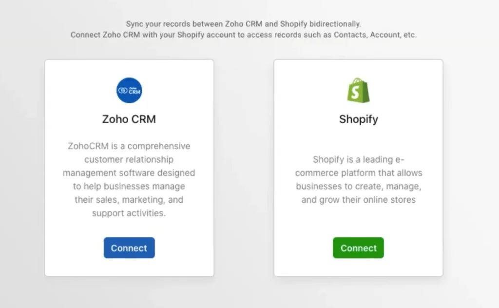shopify-integration-for-zoho-crm-connect-screen