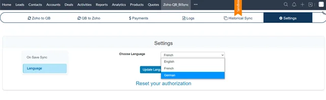 zoho quickbooks language updates