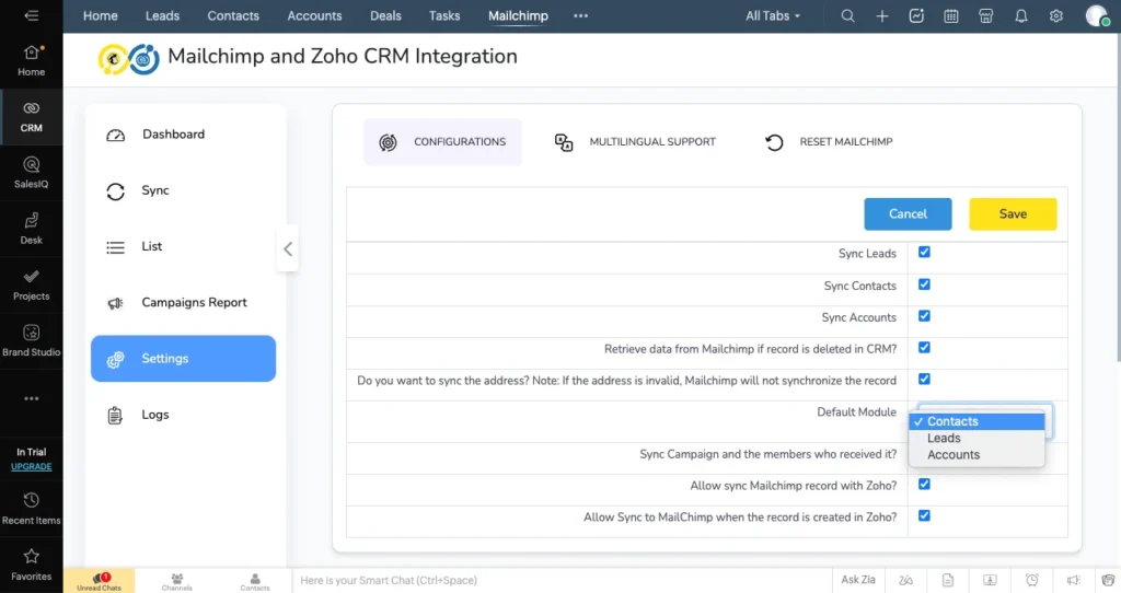 Zoho Mailchimp Configuration