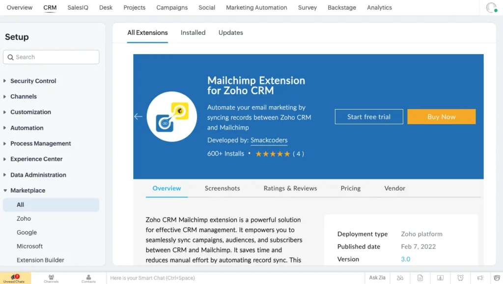 Zoho Mailchimp Install from Marketplace 1