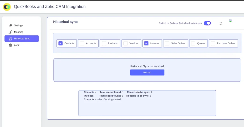 Zoho QB Historical sync