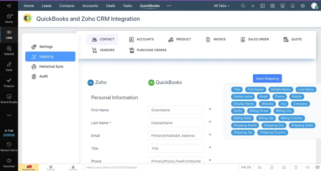 Zoho QB Mapping