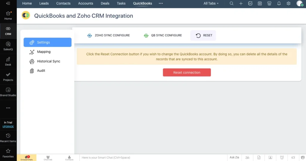 Zoho QB Reset Connection