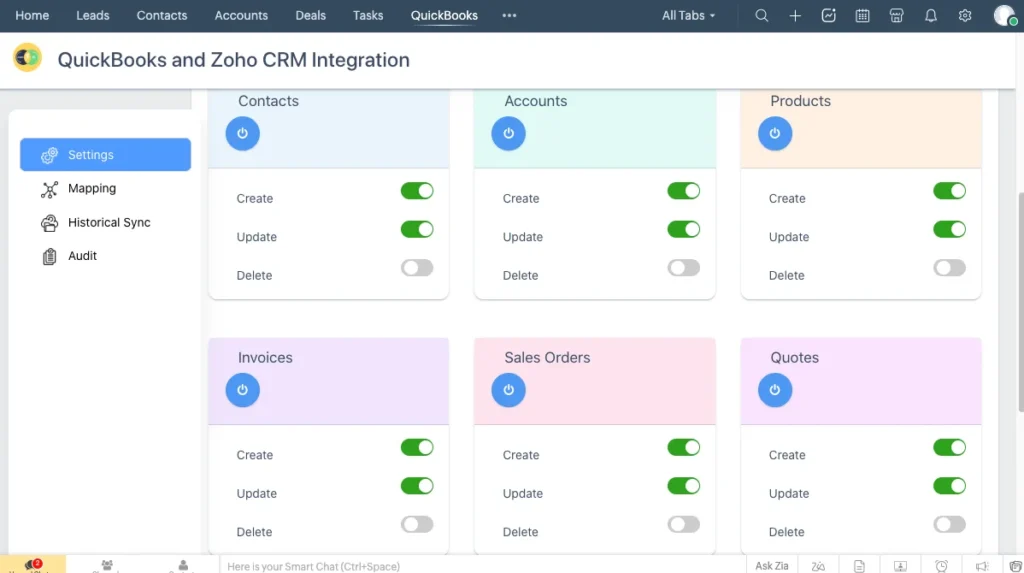 Zoho QB Zoho Sync configuration