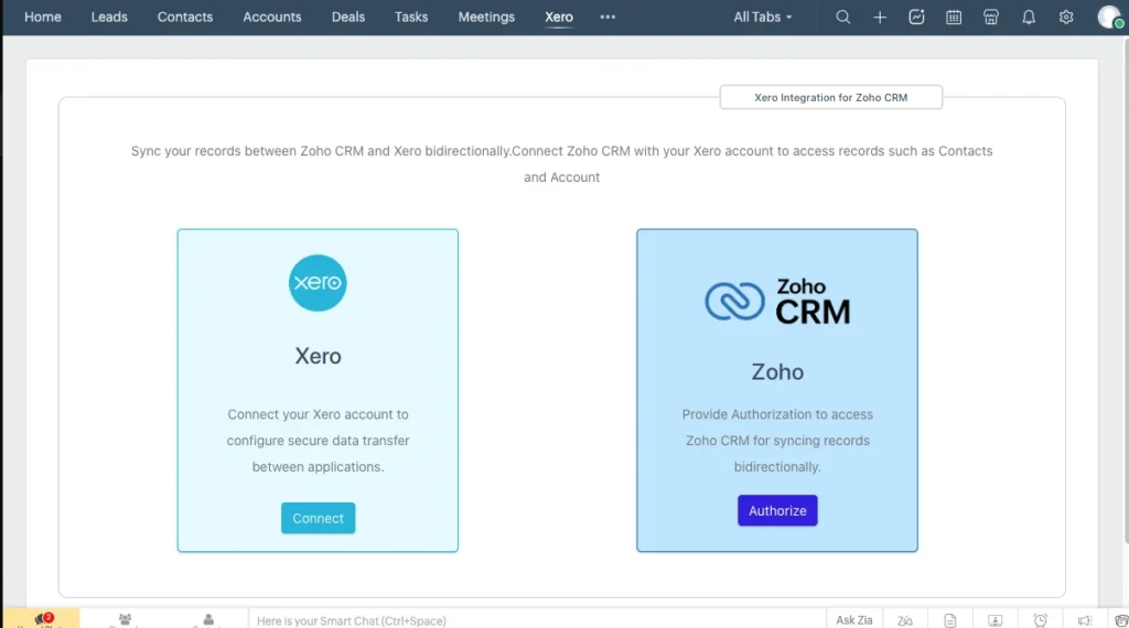 Zoho Xero Connect and Authorize