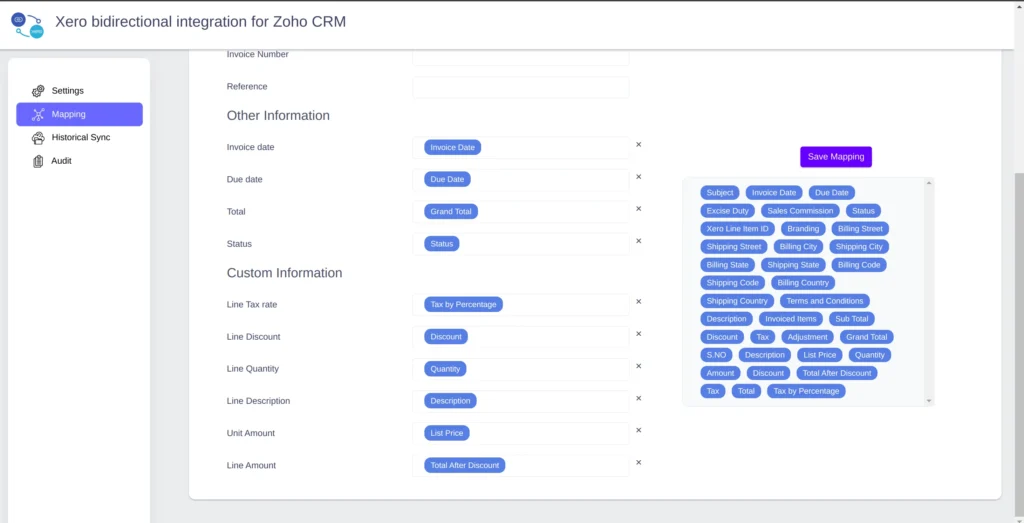 Zoho-crm-Xero-Mapping