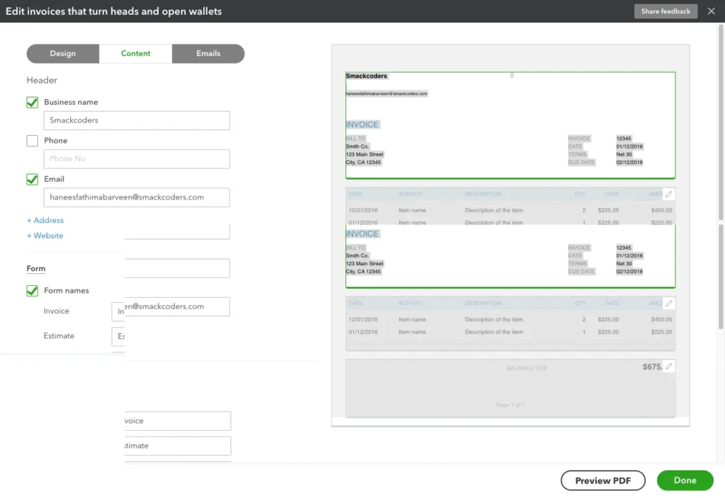 Customize Invoice Invoice Content