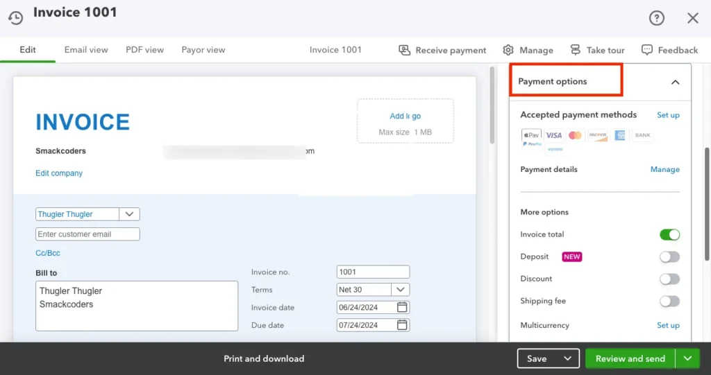 Customize Invoice Payment Options