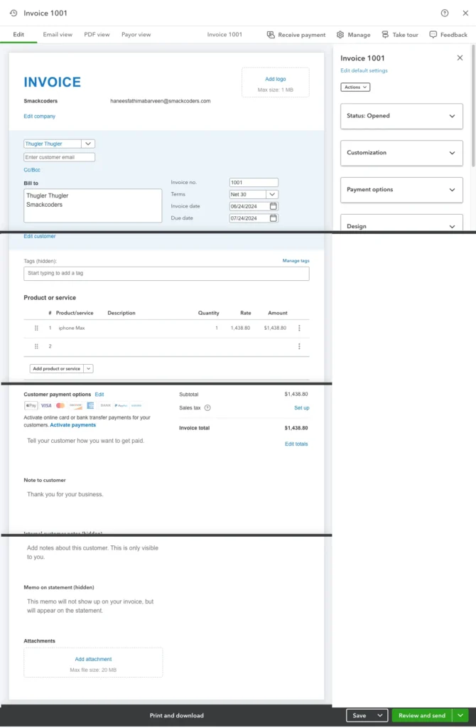 Customize invoice Invoice Overview