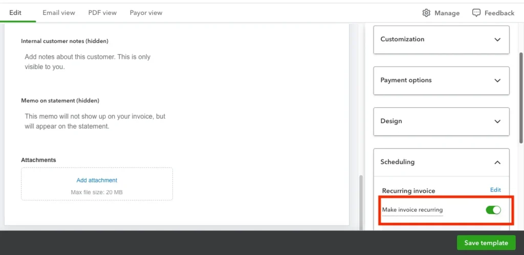 Customize invoice Make recurring Invoice 1