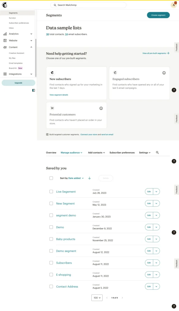 Mailchimp Segmentation sample 1