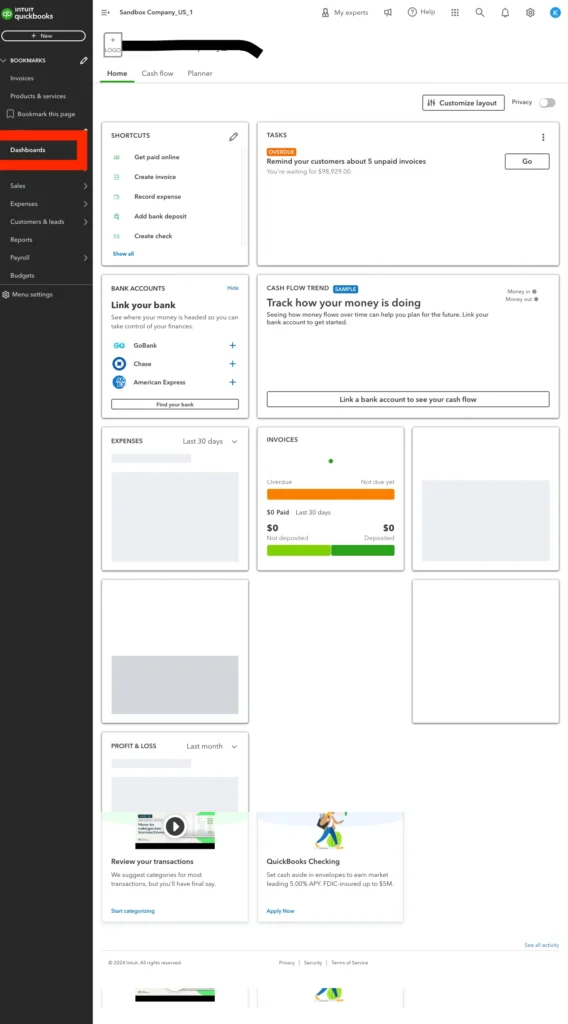 QuickBooks DashBoard