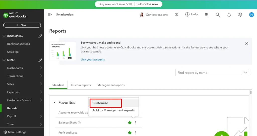 QuickBooks Tips Customize Reports