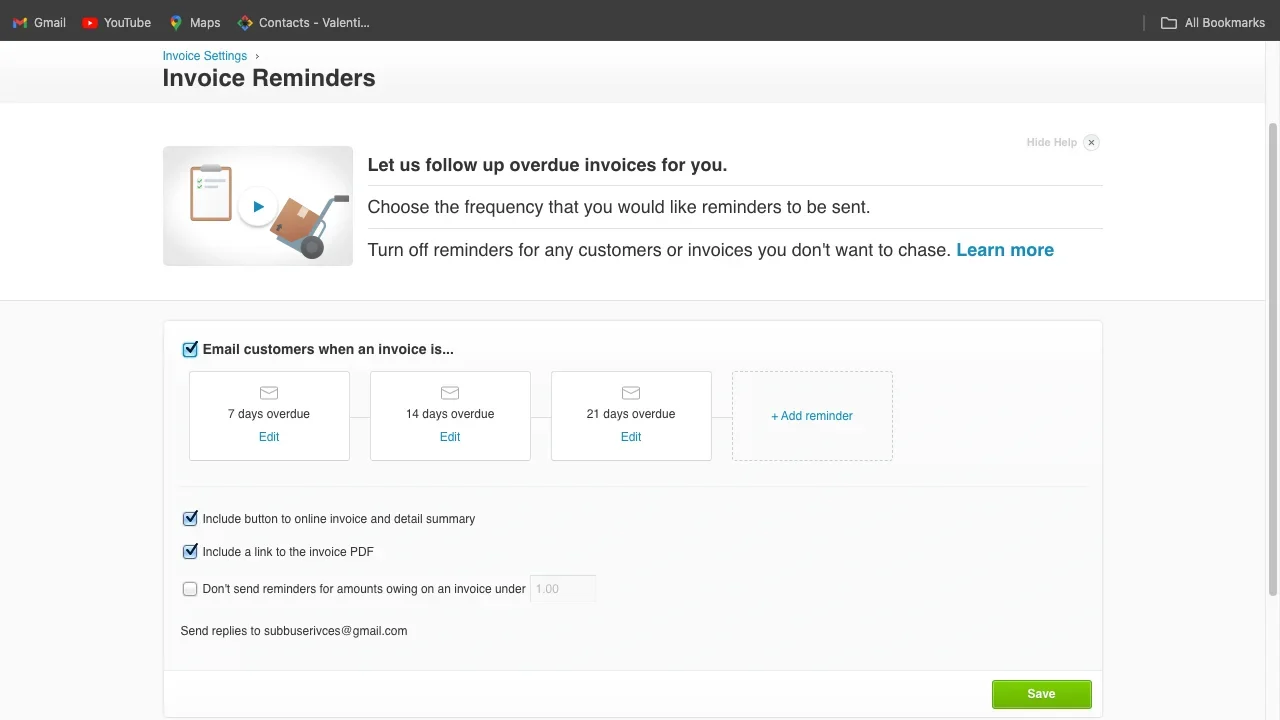 Xero- invoice remainder detailed view