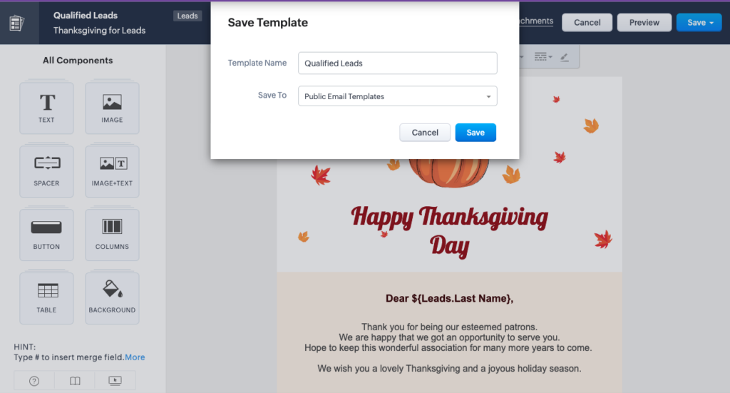 How to Send Campaigns in Zoho CRM Using Automation Tools 3 How to send email campaign- save email template in Zoho CRM.