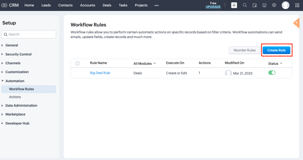 How to Send Campaigns in Zoho CRM Using Automation Tools 5 How to send email campaigns- Create Workflow Rule
