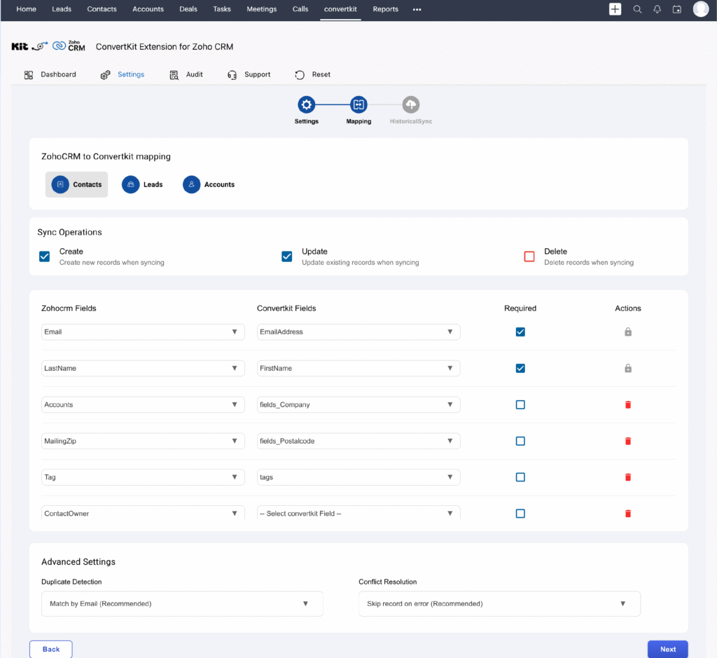 Kit extension for Zoho CRM Mapping