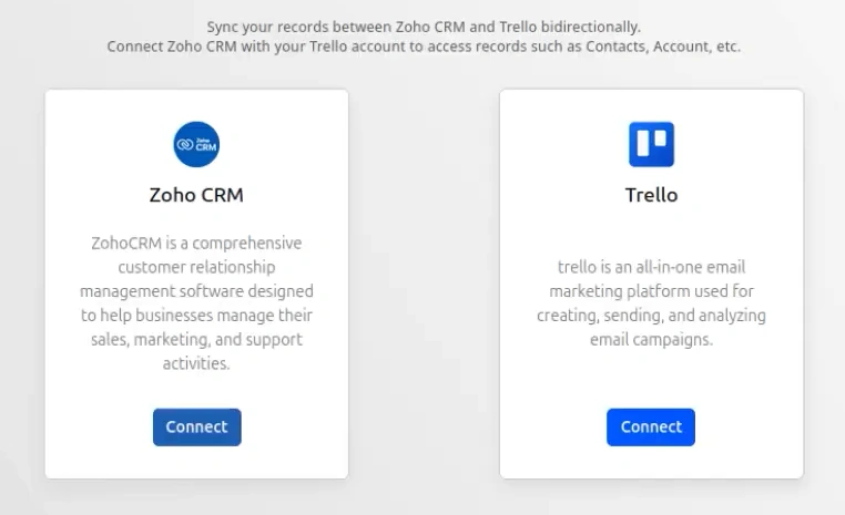 Trello Integration for Zoho CRM 1 Trello-integration-for-zoho-crm-sync-connecting