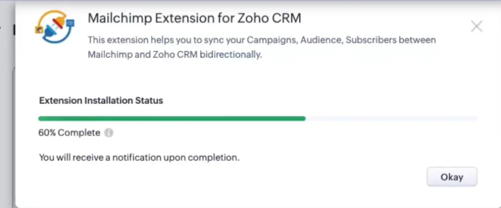 mailchimp-zoho-crm-extension-installation-status
