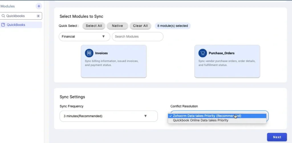 Zoho QuickBooks Extension for Zoho CRM - Integration Guide 11 zoho-crm-quickbooks-conflict-resolution-priority-settings