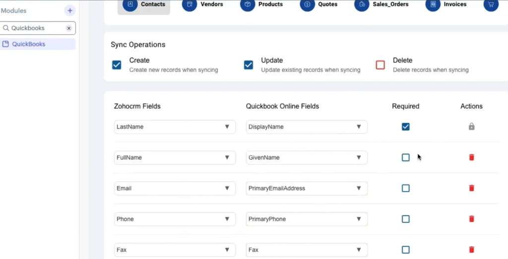 Zoho QuickBooks Extension for Zoho CRM - Integration Guide 13 zoho-crm-quickbooks-contact-field-mapping