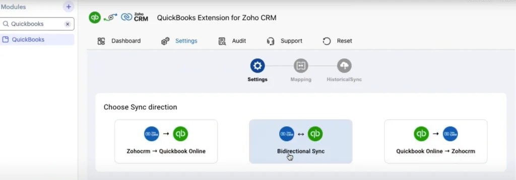 Zoho QuickBooks Extension for Zoho CRM - Integration Guide 5 zoho-crm-quickbooks-sync-direction-settings