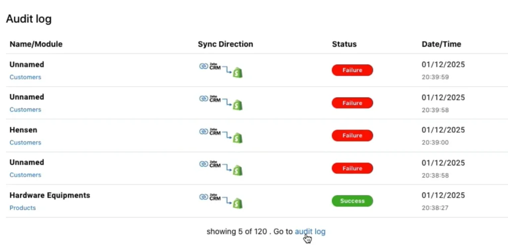 zoho-crm-shopify-audit-log-sync-history